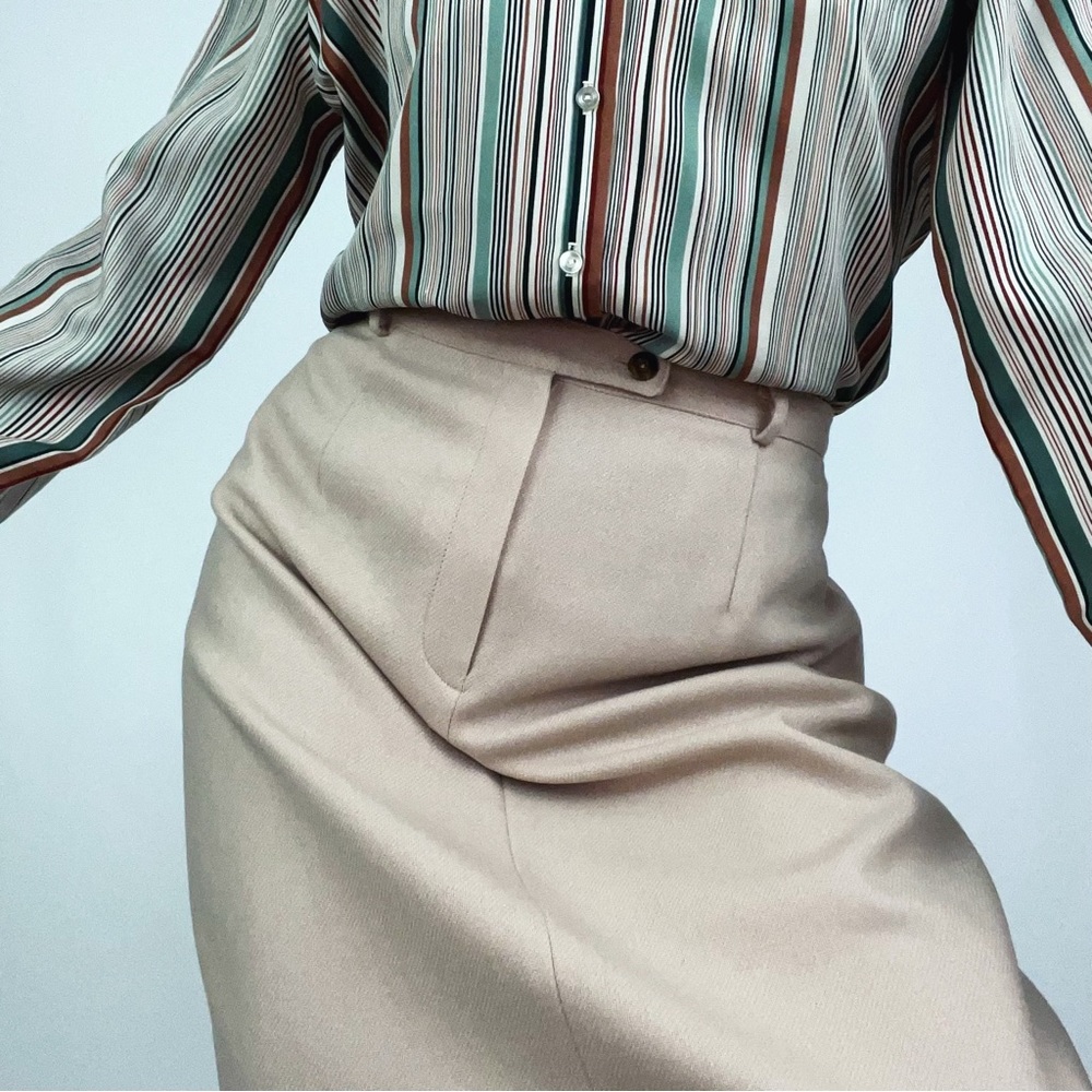 Vintage Deadstock Pure Wool Midi Skirt in Buff | Size M